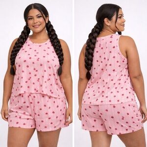 Jaclyn New York NWT Pink Raspberry Print Pajama Tank and Shorts Set Size 1X